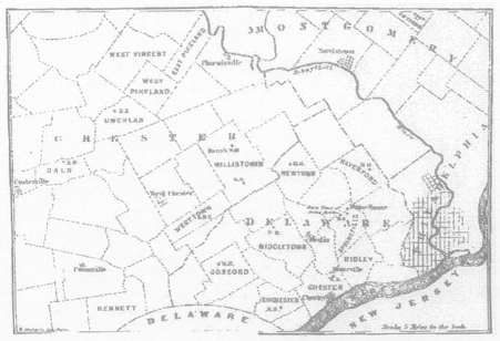 A photo of a map of Chester County Pennsylvania