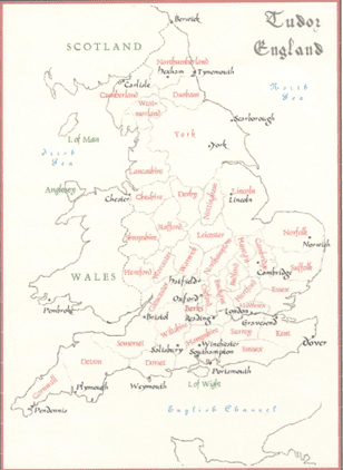 A Map of Tudor England prior to 1600